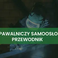 Spawacz w masce ochronnej wykonuje spawanie drutem samoosłonowym, tworząc jasne iskry.