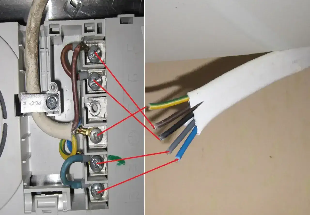 Instalacja elektryczna płyty indukcyjnej. Pokazuje, jaki kabel do indukcji jest potrzebny, z podłączeniem do zacisków L1, L2, N1, N2.